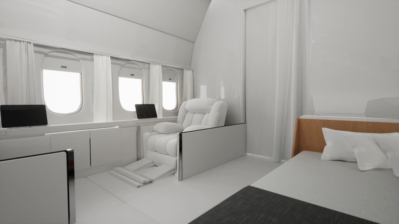 Interno lussuoso e minimalista di jet privato
