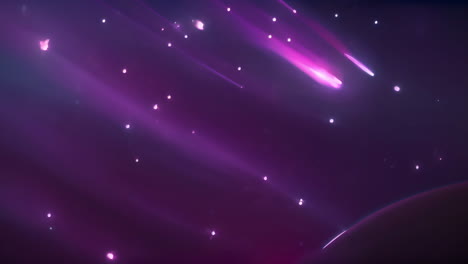 purple and pink shooting stars animation over night sky with glowing particles