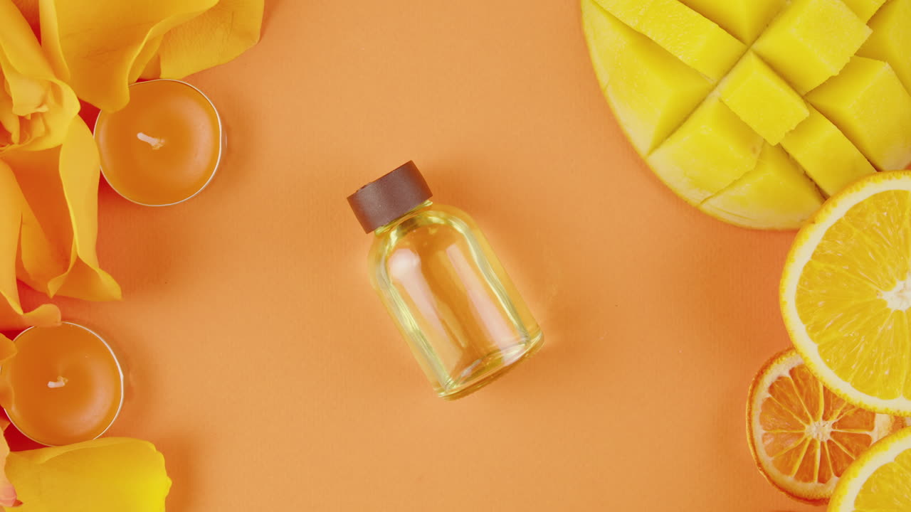 Scena Benessere Ispirata alla Spa con Arancia, Mango e Petali di Rosa