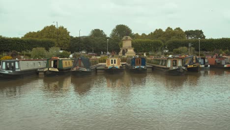 stratford canal basin in the town of stratford upon avon, warwickshire, england. slow motion showing the different boats.