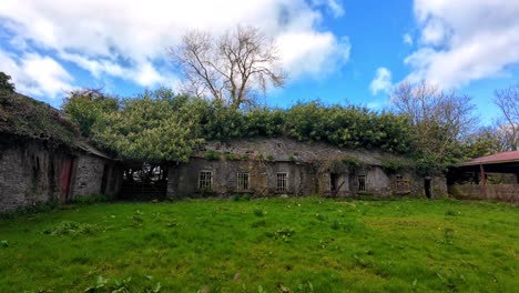 Antigua-Casa-Familiar-De-Corrales-Irlandeses-Ahora-Abandonada-Y-Cubierta-De-Maleza,-Una-Vez-Llena-De-Vida-Waterford,-Irlanda