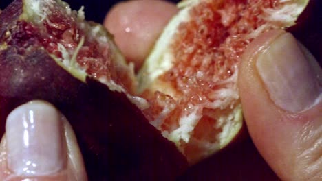 inner parts of fig fruit small seeds surrounded by juicy, sweet flesh