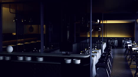 elegante y moderna zona de comedor con iluminación tenue en una atmósfera acogedora
