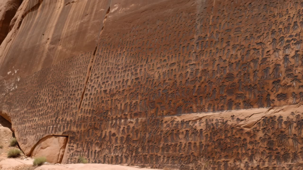 Ancient Petroglyphs on a Rock Wall