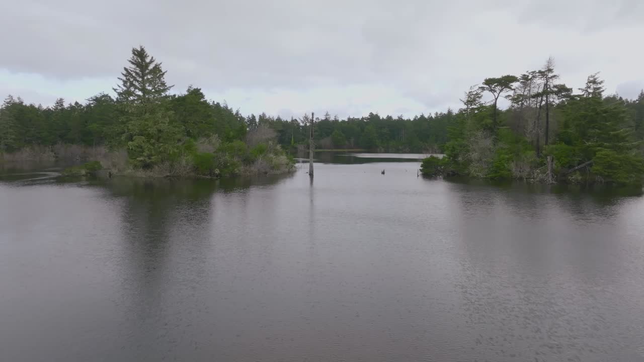 Lago Empire con vista a est a Coos Bay, Oregon, in una giornata nuvolosa, ripreso con un Mavic 3