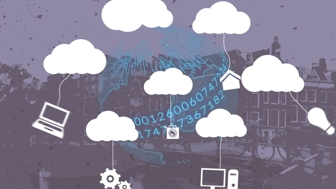 анимация облаков и цифровых иконок по всему миру с числами