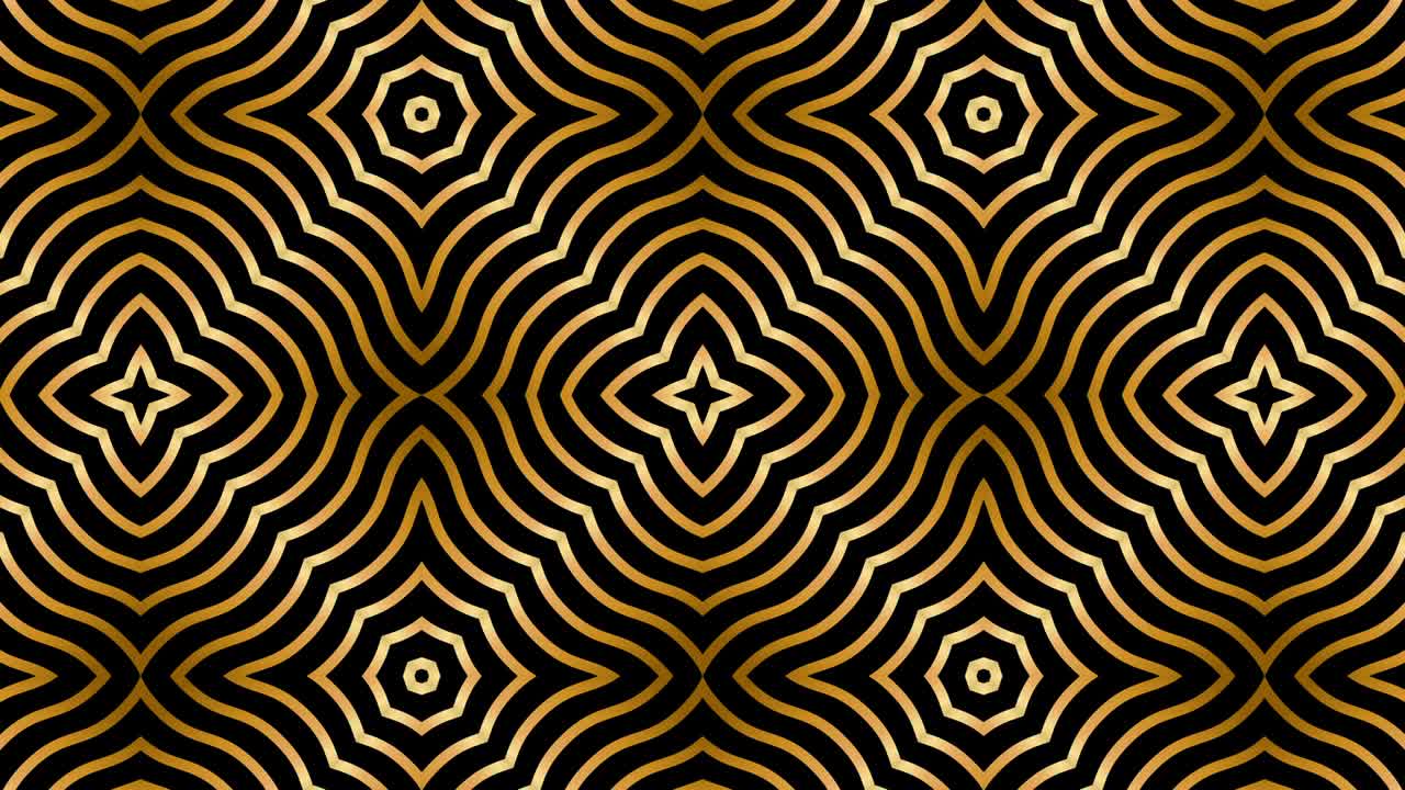 Seamless Art Deco animation of multiple striped rhombus shapes. Loop gold background. 4k.