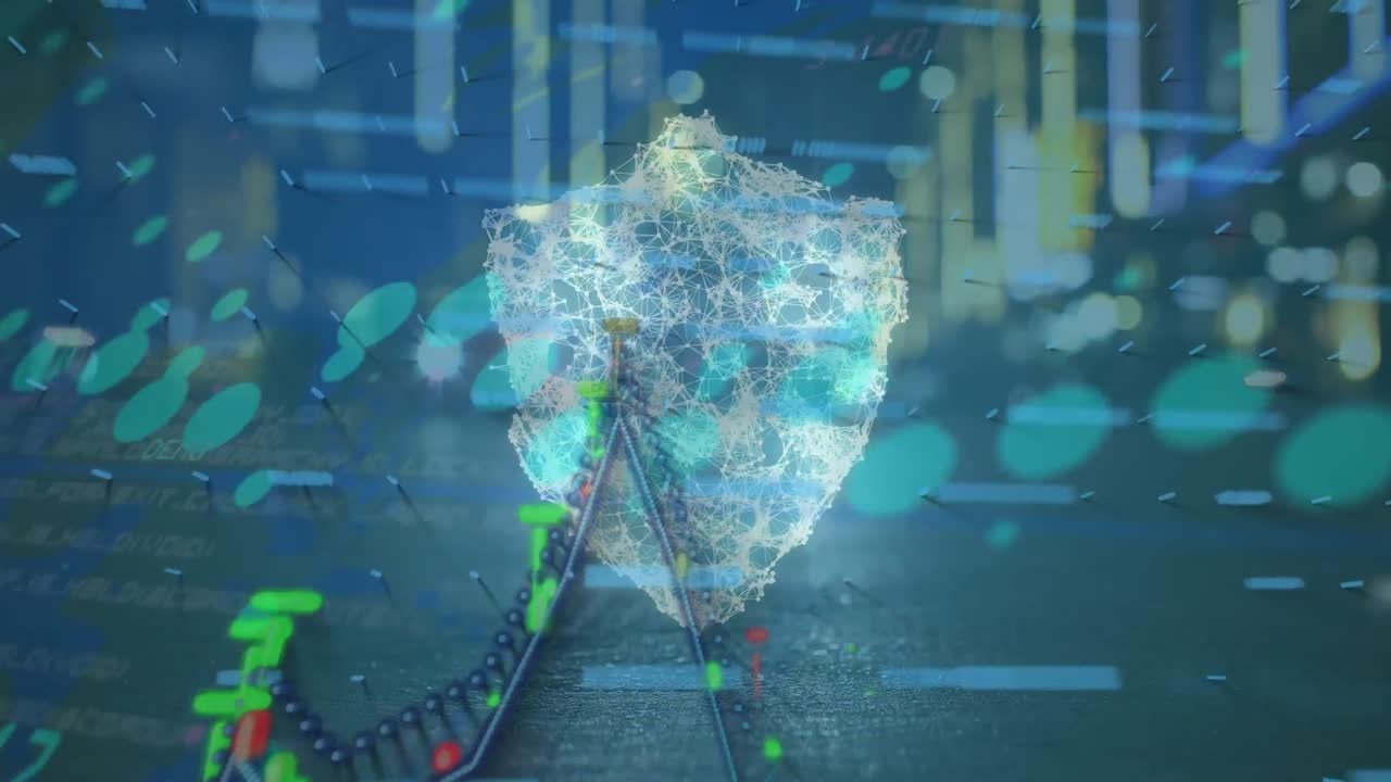 animación del procesamiento de datos sobre el escudo