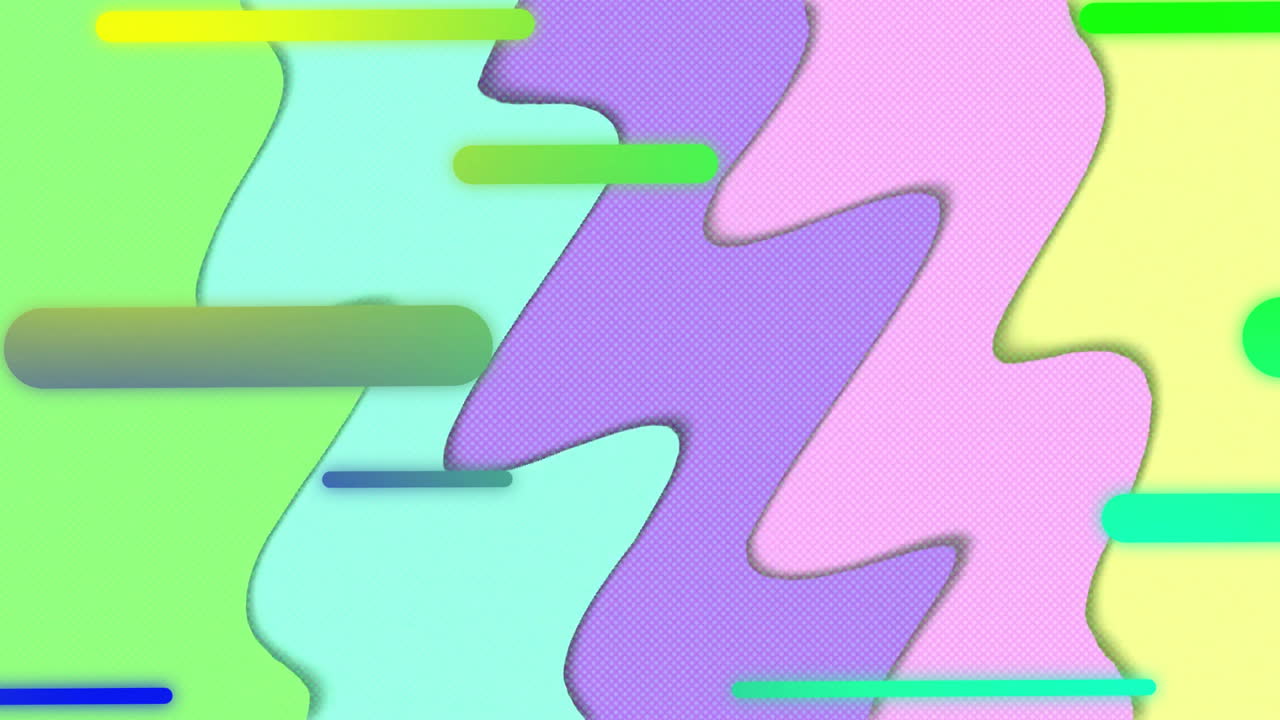 Animation of colourful shapes moving on colourful background
