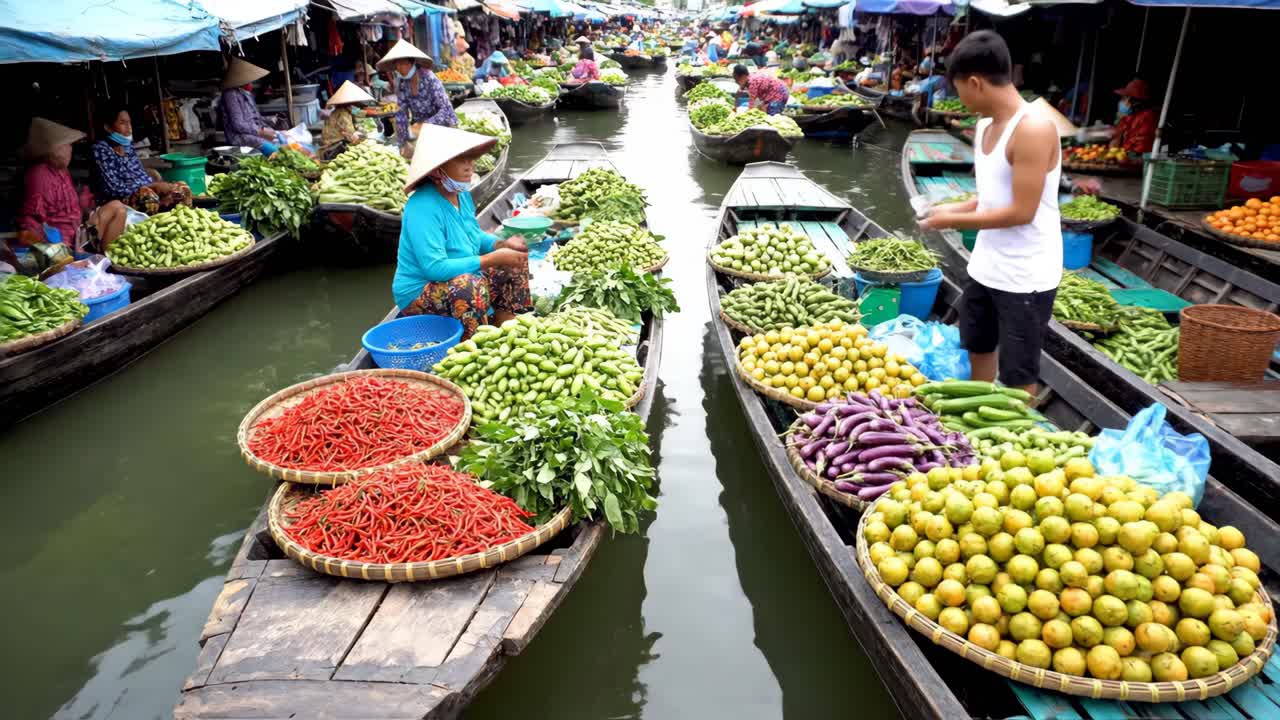 Floating Market in Vietnam: A vibrant scene of trade and local culture on the waterways