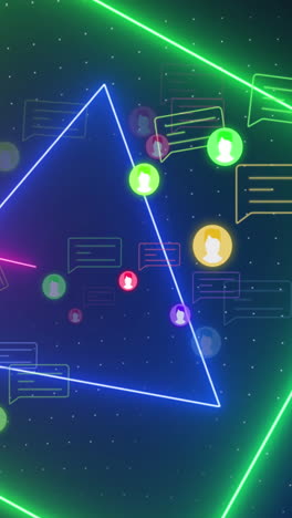 animación de iconos y formas de medios en fondo negro