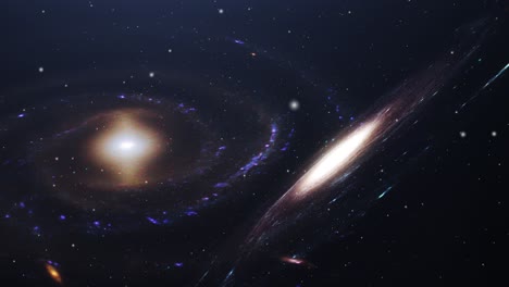 two spinning galaxies moving in the universe