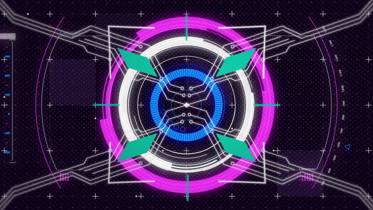 animación de escaneo de alcance con marcador sobre cuadrícula sobre fondo negro