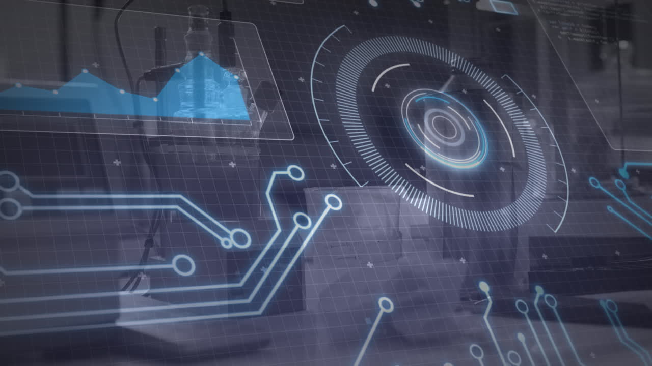 animación del alcance, placa de circuitos, procesamiento de datos en el laboratorio