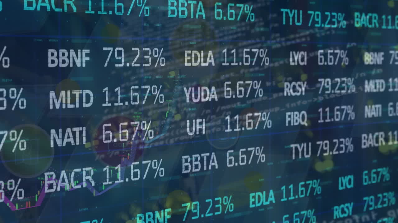 Animation of data and statistics processing over navy background