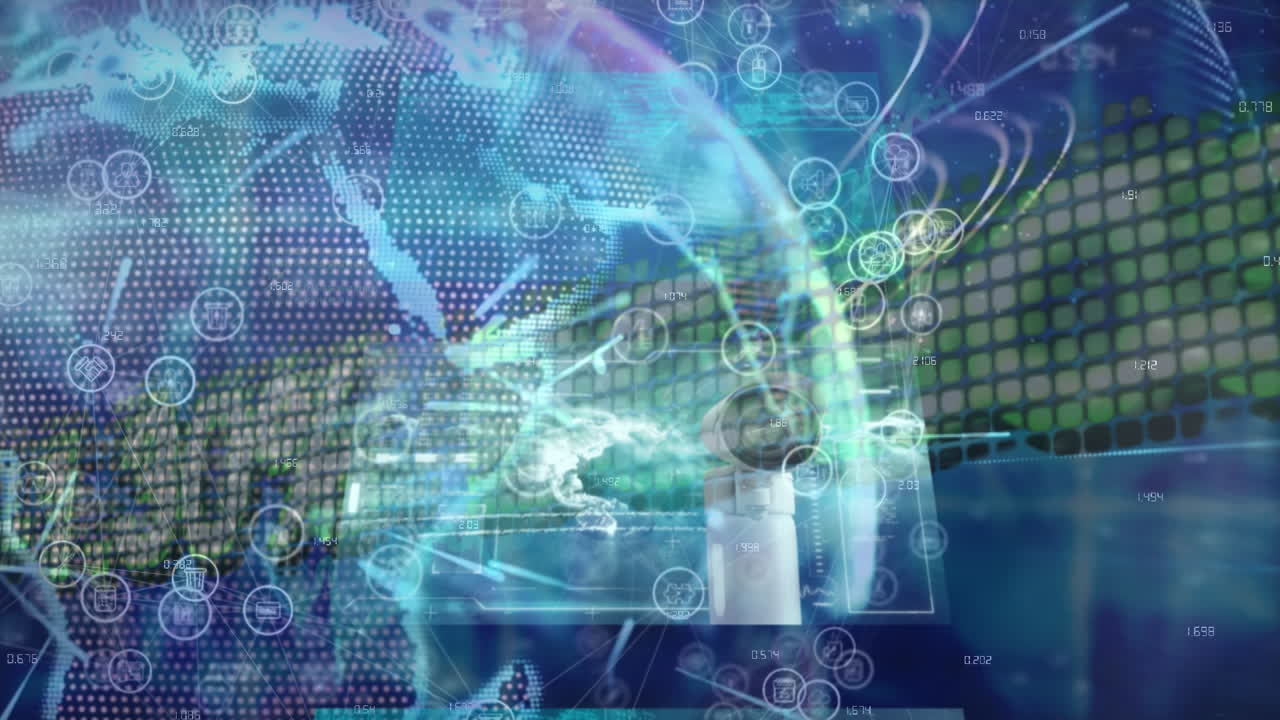 Animation of financial data processing over globe