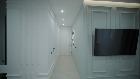 minimalist hallway with modern circular wall lights