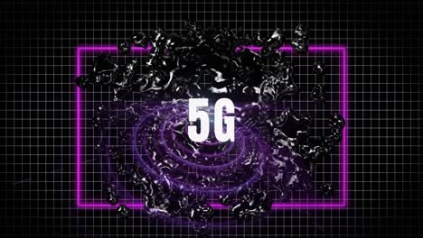 animación de texto de 5g sobre formas en movimiento