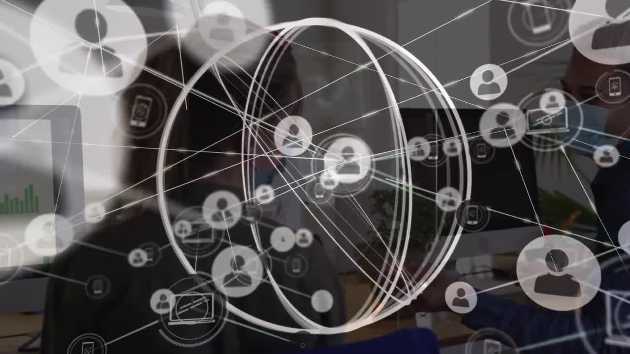 사무실에서 다양한 사업가들과의 연결 네트워크의 활성화