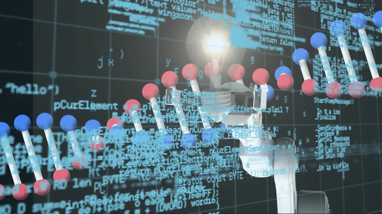 Animation of data processing over computer circuit board in background