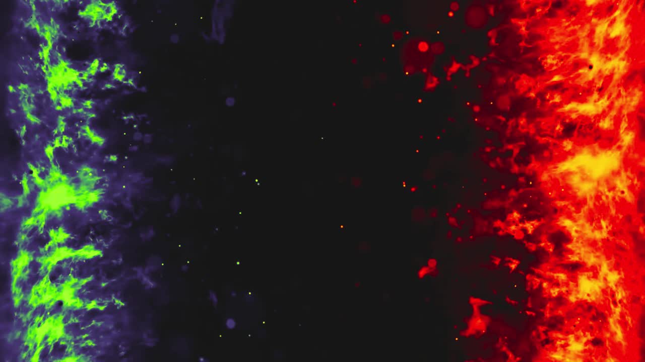 Sfondo dinamico di energia di fuoco verde e rossa.