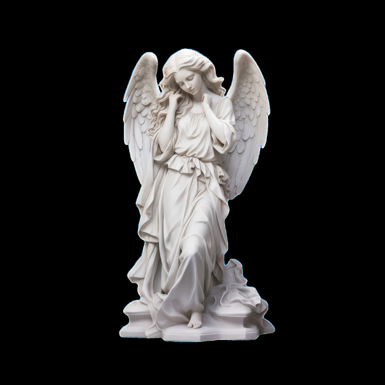 Animazione di statua di angelo elegante, risorsa isolata, video 4K trasparente, canale alfa, ProRes 4444