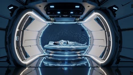astronauta en la cápsula de hipersueño