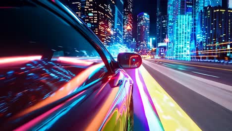un coche conduciendo por una calle de la ciudad por la noche