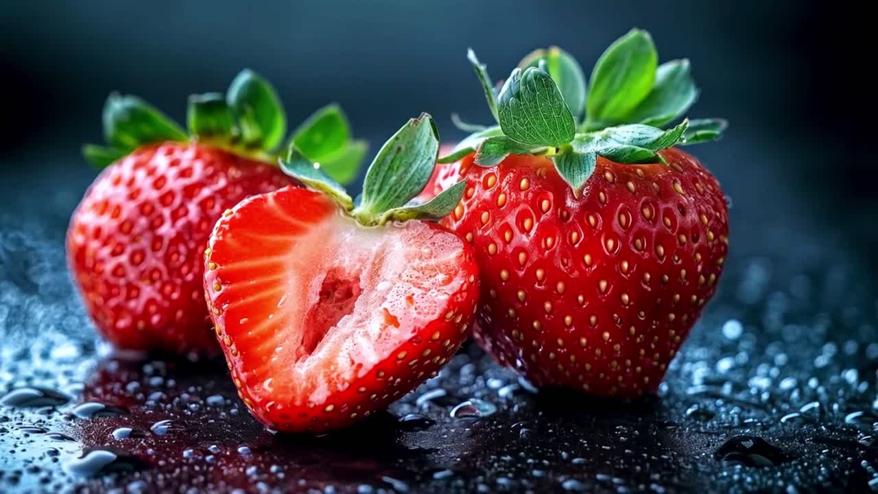 Fragole fresche con gocce d'acqua