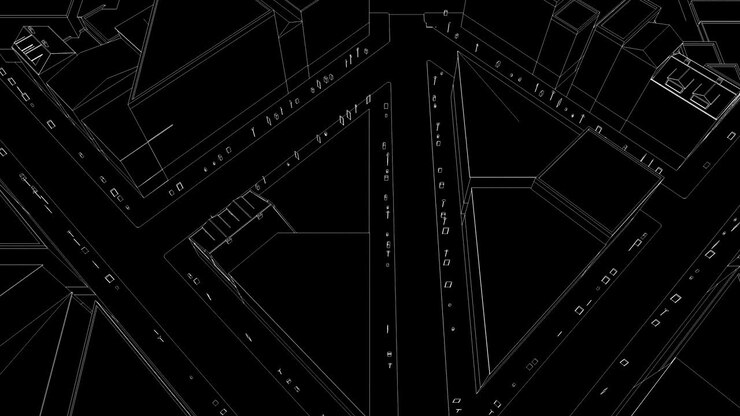 Volo nella città nera abbozzata con loop continuo