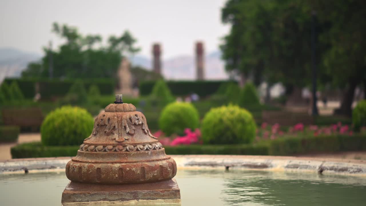 Fountain in The Square of the Estadi Olimpic Lluis Companys Stadium in Barcelona, Spain
