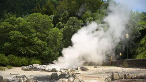 120 fps slow motion clip of an active geyser, geothermal hot springa at natural landmark &quot;caldeiras das furnas&quot; fuming in furnas, san miguel island, azores, portugal