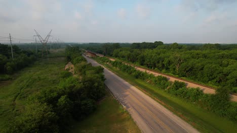 aerial footage of highway 377 over denton creek in texas