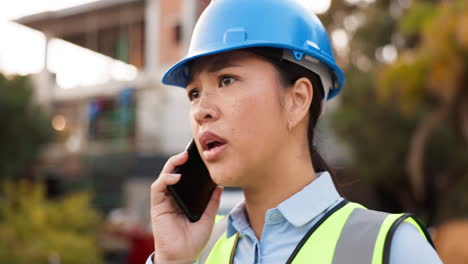 Construction,-serious-and-engineer-woman-on-phone
