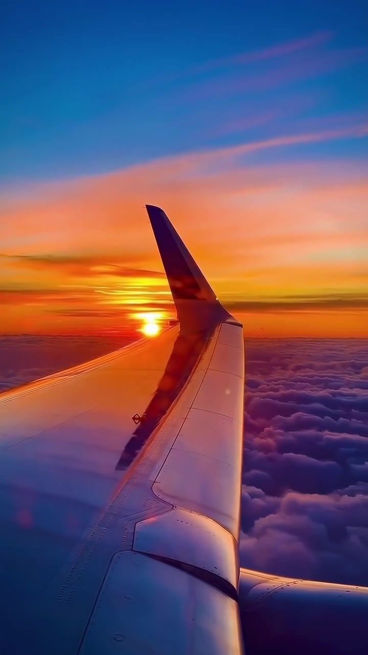 Ala de avión volando sobre las nubes durante el atardecer