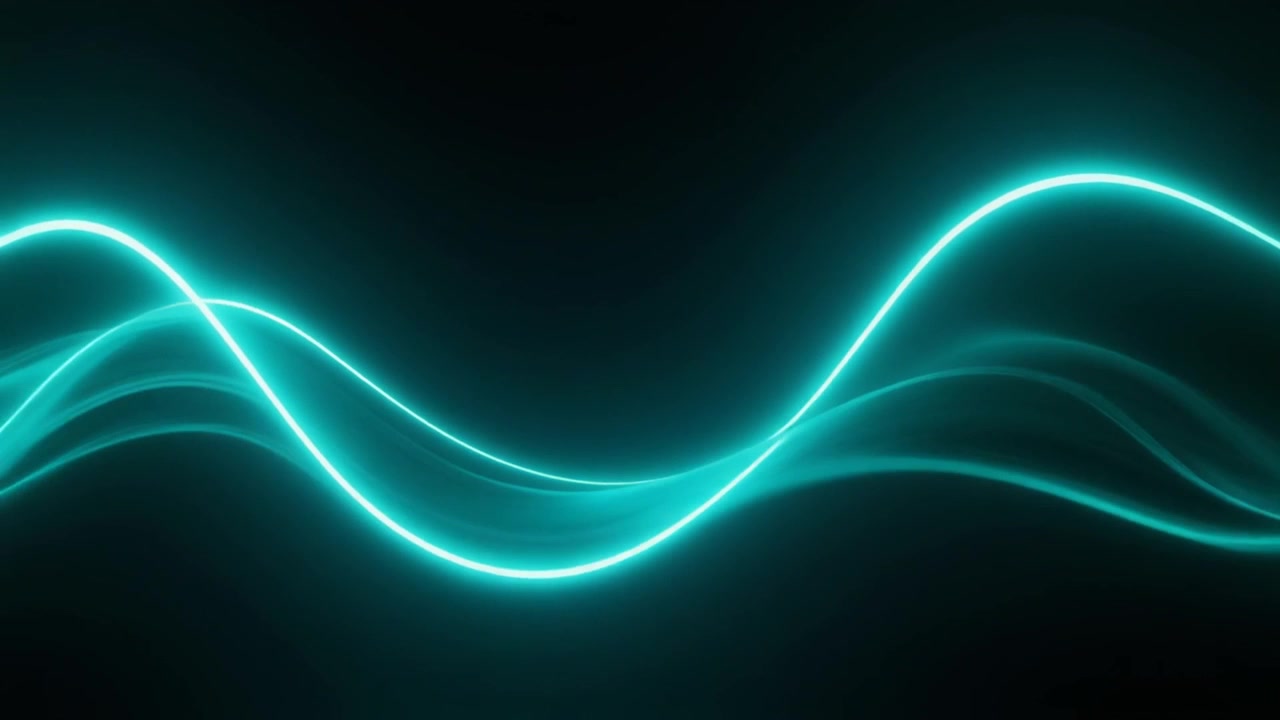 Onde di luce ciano luminose astratte su sfondo nero