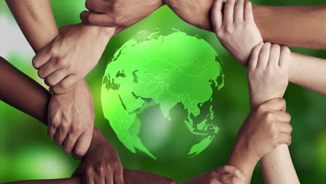 hands clasped around a globe, symbolizing unity and diversity