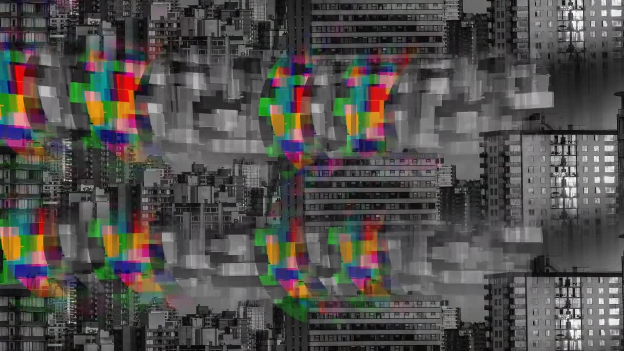 도시의 전망과 함께 다채롭고 단색 정적