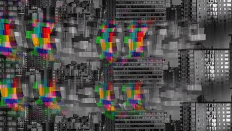 colorful and monochrome static with a view of the city