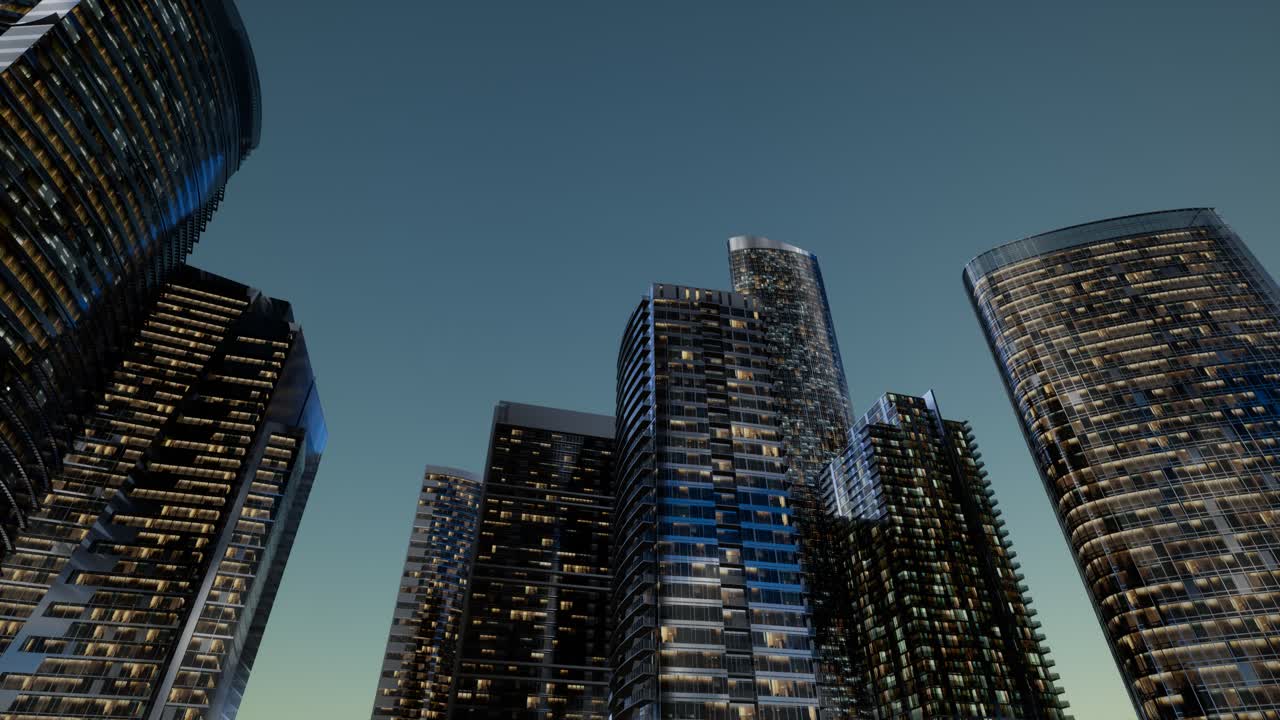 rascacielos de la ciudad por la noche con cielo oscuro