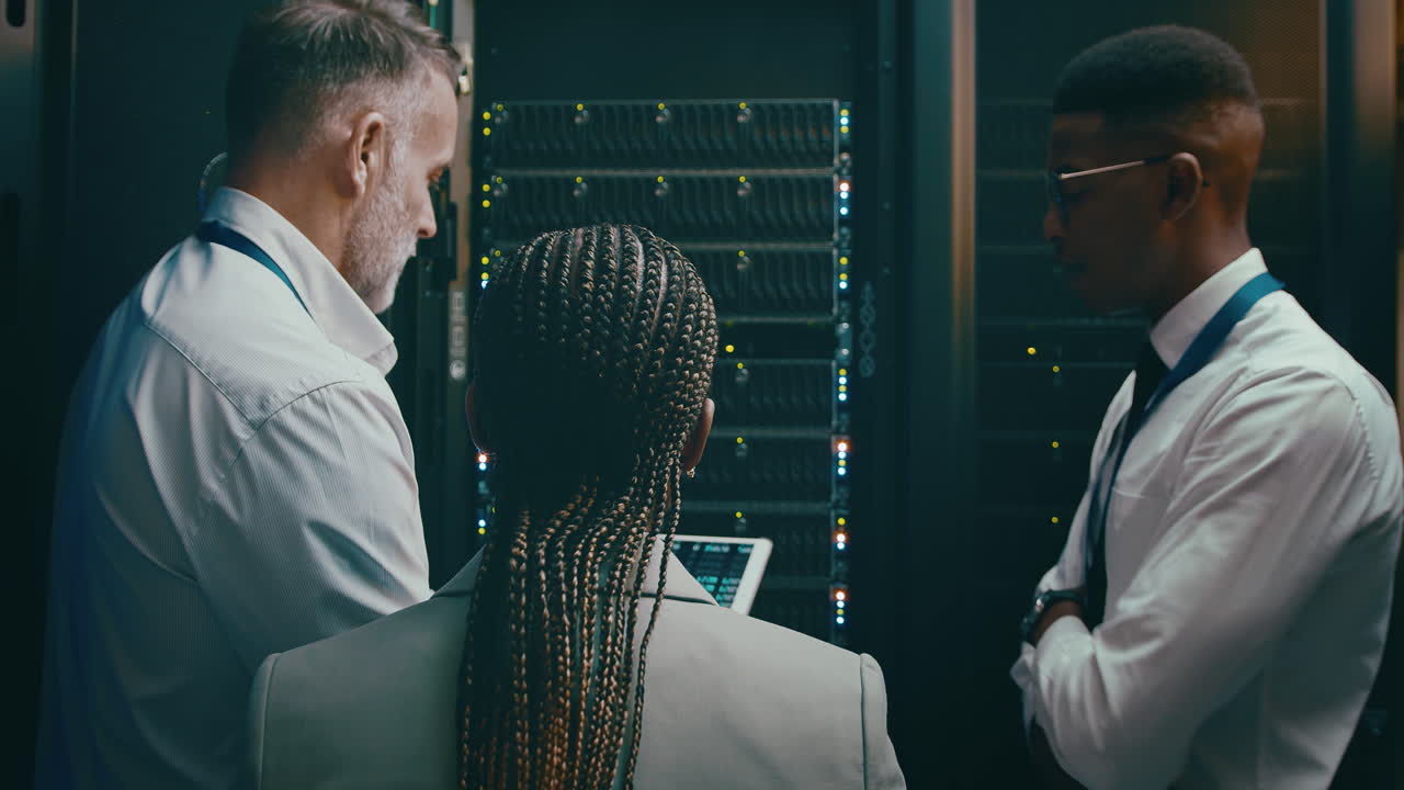 un grupo de técnicos que usan una tableta digital