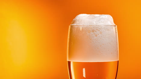 Lager-beer-settles-in-the-glass-with-a-white-cap-of-foam