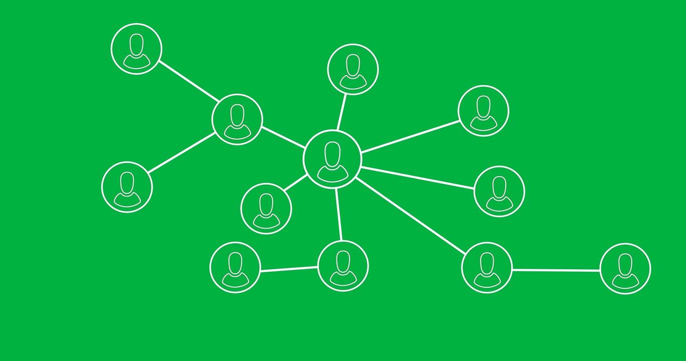 Animazione di struttura di social network con icone di persone su sfondo trasparente