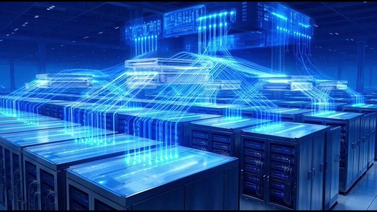 Digital Data Flow in a Modern Server Room