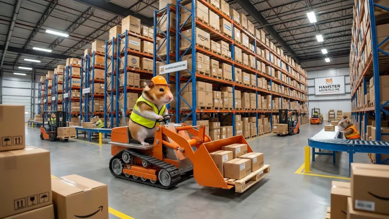 Hamsters Running a Warehouse | Premium Stock Video Footage