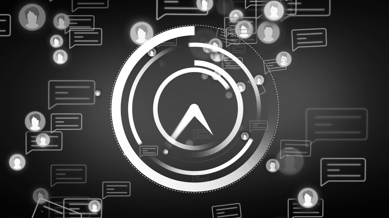 미디어 아이콘과 검은 바탕에 움직이는 시계의 애니메이션