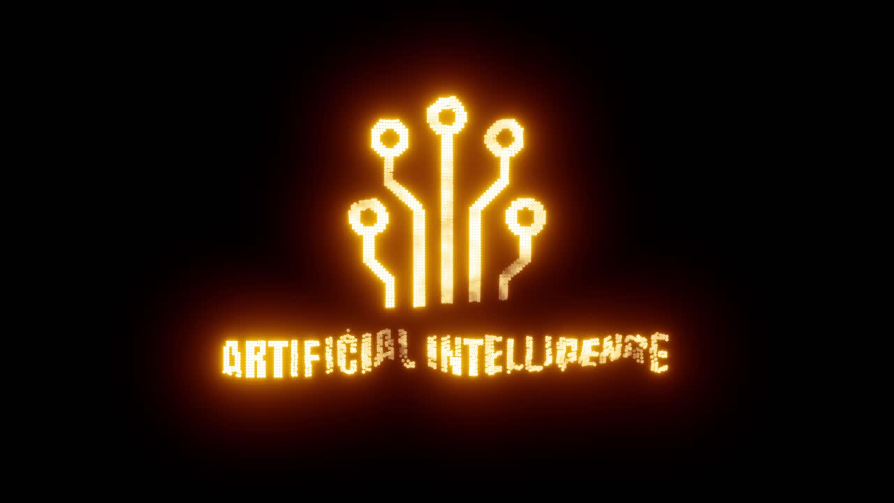 Futuristic holographic electric circuit with glowing red light, representing artificial intelligence, digital technology, and advanced computing in a virtual cyber environment.