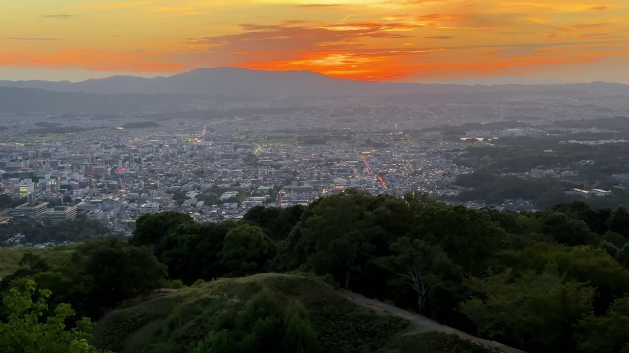 Sunset view from Mount Wakakusa overlooking Nara city landscape