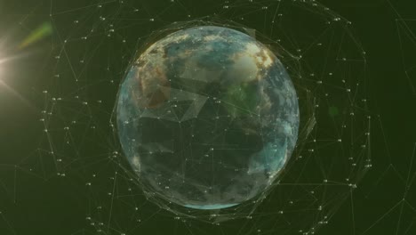 animación de puntos de luz y globo sobre una red de conexiones