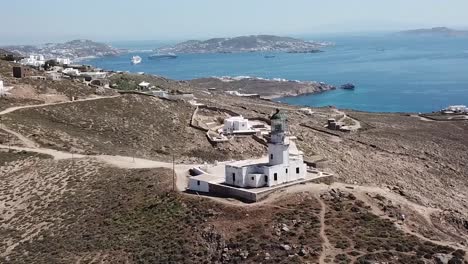 aerial drone mykonos lighthouse greece